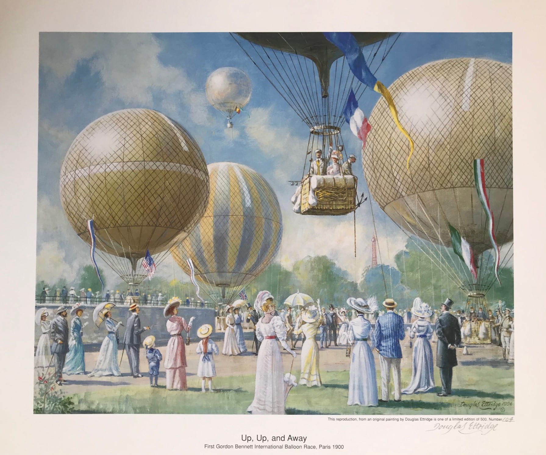Up, Up, and Away. First Gordon Bennett International Balloon Race, Paris 1900. Fine art print by Douglas Ettridge 1927-2009. Signed and numbered 104/500